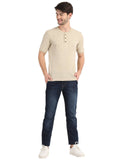Men's Off-White Solid Knitted Henley Neck T-Shirt