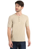 Men's Off-White Solid Knitted Henley Neck T-Shirt