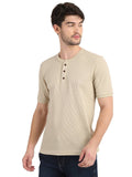 Men's Off-White Solid Knitted Henley Neck T-Shirt