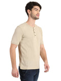 Men's Off-White Solid Knitted Henley Neck T-Shirt