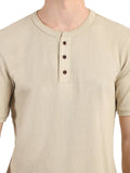 Men's Off-White Solid Knitted Henley Neck T-Shirt