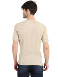 Men's Off-White Solid Knitted Henley Neck T-Shirt Seventy7