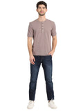 Men's Ash-Violet Solid Knitted Henley Neck T-Shirt