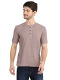 Men's Ash-Violet Solid Knitted Henley Neck T-Shirt