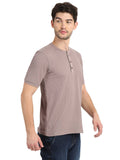 Men's Ash-Violet Solid Knitted Henley Neck T-Shirt Seventy7
