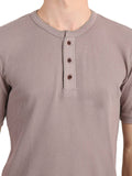 Men's Ash-Violet Solid Knitted Henley Neck T-Shirt