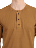 Men's Caramel Solid Knitted Henley Neck T-Shirt