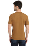 Men's Caramel Solid Knitted Henley Neck T-Shirt