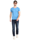 Men's Blue Printed Round Neck T-Shirt