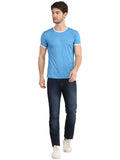 Men's Blue Printed Round Neck T-Shirt
