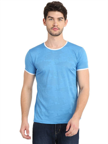 Men's Blue Printed Round Neck T-Shirt
