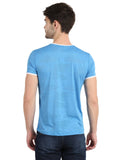 Men's Blue Printed Round Neck T-Shirt