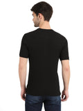 Men's Black Solid Knitted Henley Neck T-Shirt
