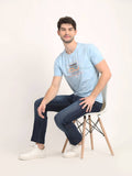 Men's Blue Digital Printed Round Neck T-Shirt