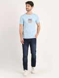 Men's Blue Digital Printed Round Neck T-Shirt Seventy7