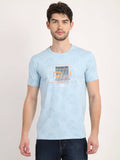 Men's Blue Digital Printed Round Neck T-Shirt