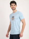 Men's Blue Digital Printed Round Neck T-Shirt