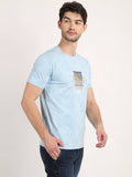 Men's Blue Digital Printed Round Neck T-Shirt