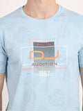 Men's Blue Digital Printed Round Neck T-Shirt Seventy7