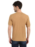 Men's Camel Solid Knitted Henley Neck T-Shirt