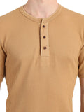 Men's Camel Solid Knitted Henley Neck T-Shirt