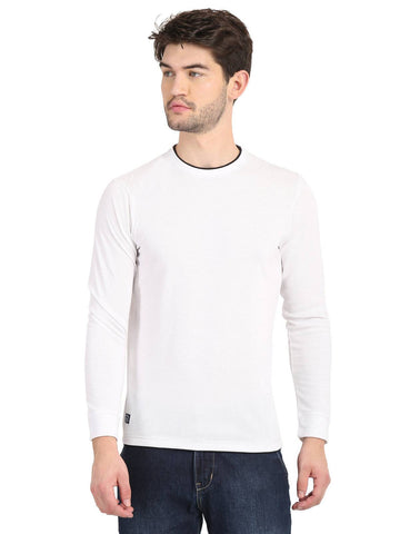 Men's White Full Sleeve Textured T-Shirt Seventy7