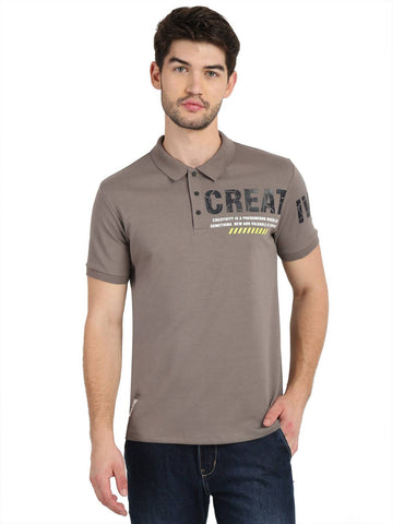 Men's Grey Digital Printed Polo T-Shirt Seventy7
