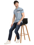Men's Sky Blue Digital Printed Polo T-Shirt Seventy7