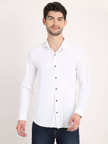 Men Solid White Slim Fit Shirt