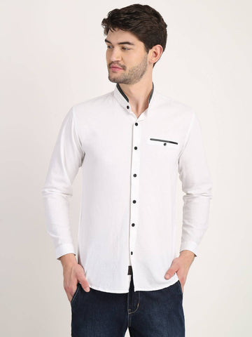 Men Solid White Casual Slim Fit Shirt