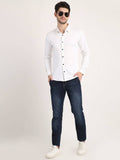 Men Solid White Casual Slim Fit Shirt