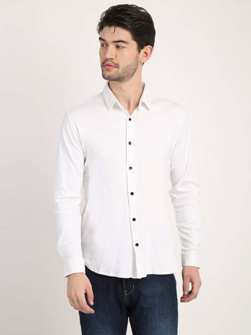 Men Solid White Casual Slim Fit Shirt