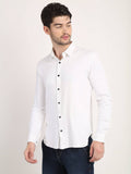 Men Solid White Casual Slim Fit Shirt