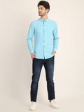 Men Solid Sky Blue Slim Fit Shirt