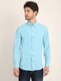Men Solid Sky Blue Slim Fit Shirt
