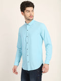 Men Solid Sky Blue Slim Fit Shirt