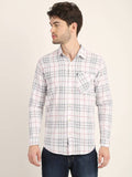 Men Checkered White Casual Slim Fit Shirt