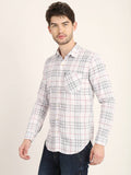 Men Checkered White Casual Slim Fit Shirt
