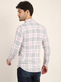 Men Checkered White Casual Slim Fit Shirt