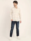 Men Printed Off White Casual Slim Fit Shirt