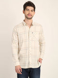 Men Printed Off White Casual Slim Fit Shirt