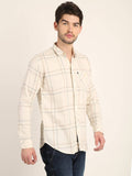 Men Printed Off White Casual Slim Fit Shirt