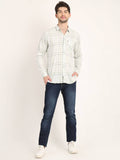 Men Printed Light Green Casual Slim Fit Shirt Seventy7