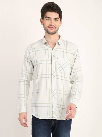 Men Printed Light Green Casual Slim Fit Shirt