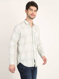 Men Printed Light Green Casual Slim Fit Shirt Seventy7