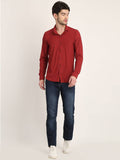 Men Solid Wine Slim Fit Shirt