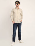 Men Striped Beige Casual Slim Fit Shirt