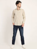 Men Striped Beige Casual Slim Fit Shirt