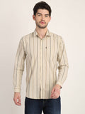 Men Striped Beige Casual Slim Fit Shirt Seventy7