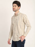 Men Striped Beige Casual Slim Fit Shirt